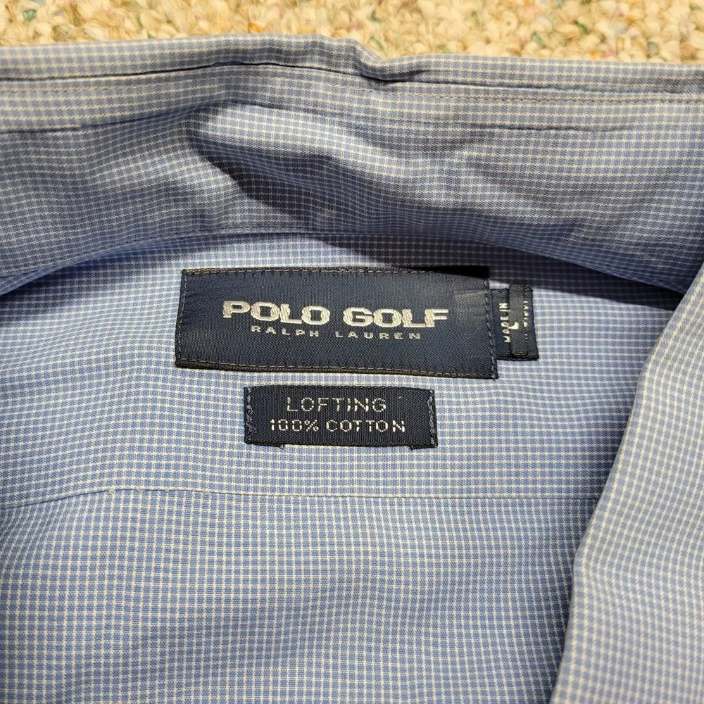Polo Golf Ralph Lauren Shirt Mens 2XL Blue Micro‎ Check Button Up Lofting Pony
